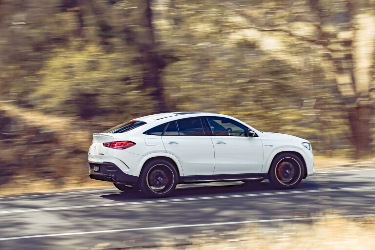 Wheels Reviews 2021 Mercedes AMG GLE 63 S Coupe White Dynamic Rear Three Quarter Road