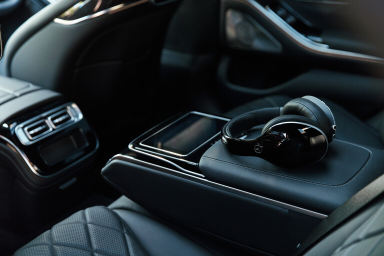 Wheels Reviews 2022 Mercedes Benz S 450 4 MATIC Obsidian Black Metallic Interior Rear Seat Centre Console Australia J Ostwald