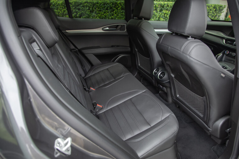 Wheels Reviews 2021 Alfa Romeo Stelvio Veloce Vesuvio Grey Interior Rear Seat Legroom Headroom Space Australia S Rawlings