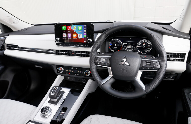 Wheels Reviews 2022 Mitsubishi Outlander Exceed Tourer White Diamond Interior Dashboard Australia