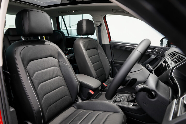 Wheels Reviews 2022 Volkswagen Tiguan 147 TDI Elegance King Red Metallic Interior Front Seat Design Australia C Brunelli
