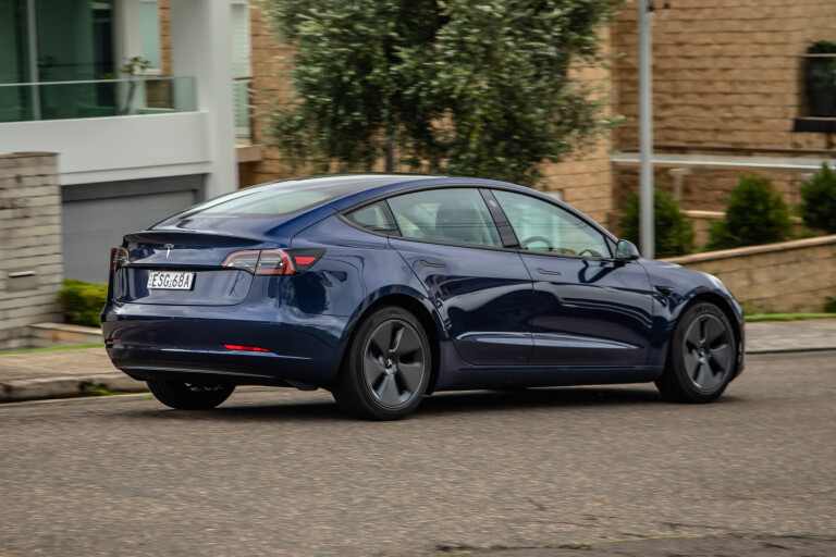 Wheels Review 2022 Tesla Model 3 Deep Blue Metallic Australia Dynamic Rear 2S Rawlings