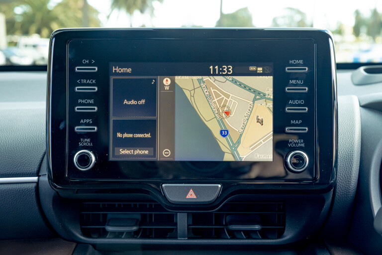 Wheels Reviews 2021 Toyota Yaris Cross Hybrid 2 WD Urban Interior Infotainment Screen Navigation