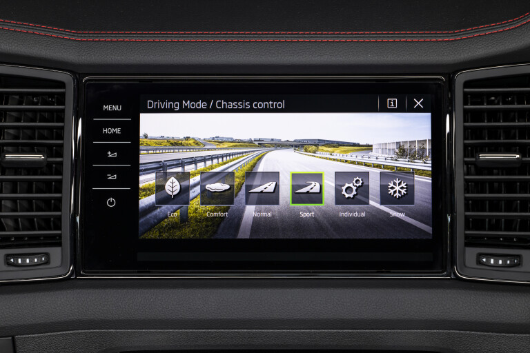 Wheels Reviews 2022 Skoda Kodiaq RS Australia Interior Infotainment Screen Driving Mode