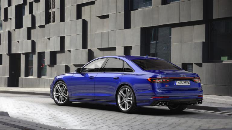 Wheels Reviews 2022 Audi S 8 Ultra Blue EU Spec Static Rear