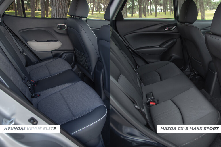 Which Car Car Reviews 2021 Hyundai Venue Elite Vs Mazda CX 3 Maxx Sport Rear Seat Legroom Comparison