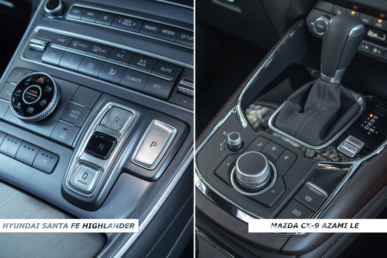 Which Car Car Reviews 2021 Hyundai Santa Fe Highlander Diesel Vs Mazda CX 9 Azami AWD Centre Console Controls Comparison