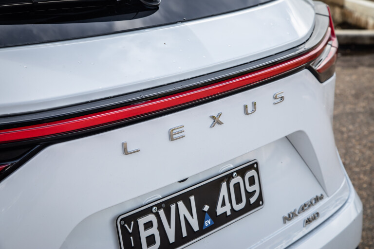 Wheels Reviews 2022 Lexus NX 450 H F Sport White Nova Australia Detail Tailgate Badge S Rawlings