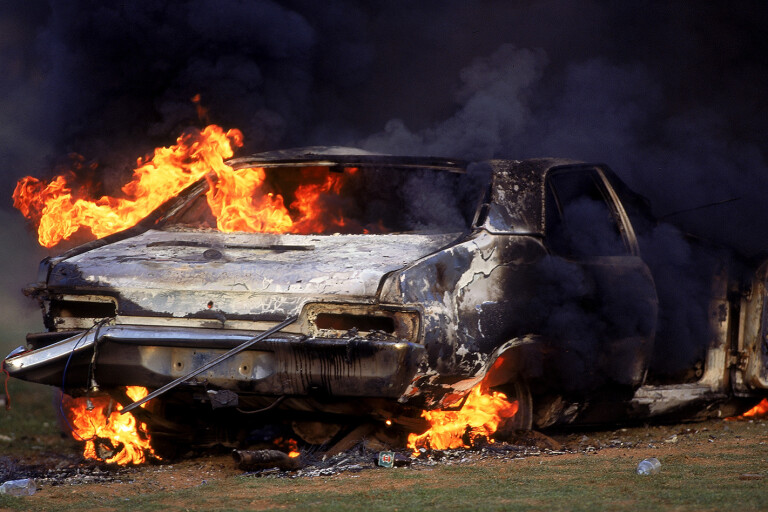 Bathurst Riots Burning Car 2 Jpg
