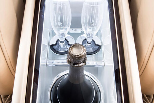 Rolls Royce Sweptail interior champagne flutes