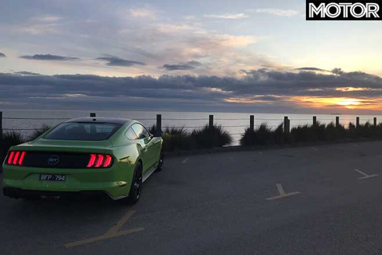 2020 Ford Mustang GT beach sunset.