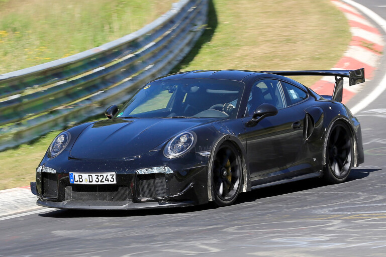 Porsche 911 gt2rs spy header front side action