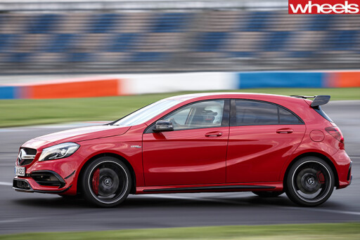 Mercedes -AMG-A45-driving -racetrack -side