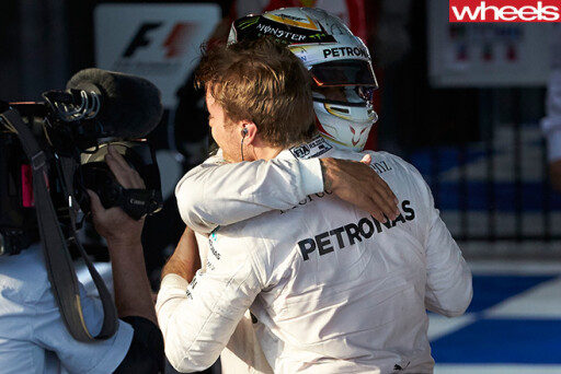 Nico -Rosberg -Hugging -Lewis -Hamilton