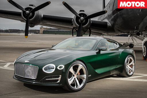 Bentley EXP10 parked under plane