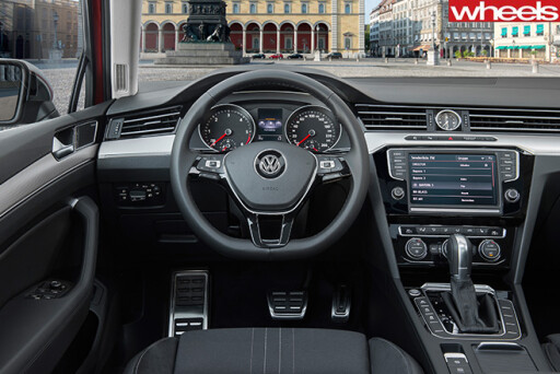 Red -Volkswagen -Passat -Alltrack -interior -cabin-