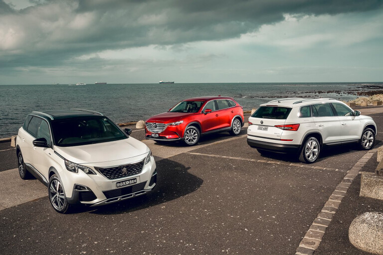  Comparación de SUV grandes de siete asientos: Peugeot 5008 GT-Line en Mazda CX-9 Touring en Skoda Kodiaq 132 TSI