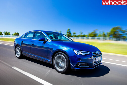 Blue -Audi -A4-driving -front -side