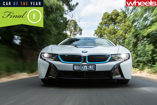 BMW-i 8-front -driving -on -road