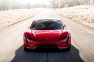 red Tesla Roadster front
