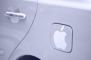 Apple logo on car fuel tank