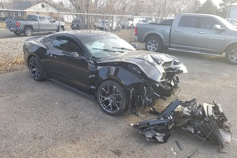Crashed supercharged Ford Mustang