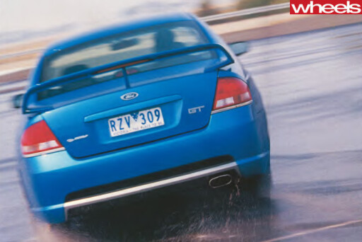 2003-Ford -BA-V8-rear -driving -wet