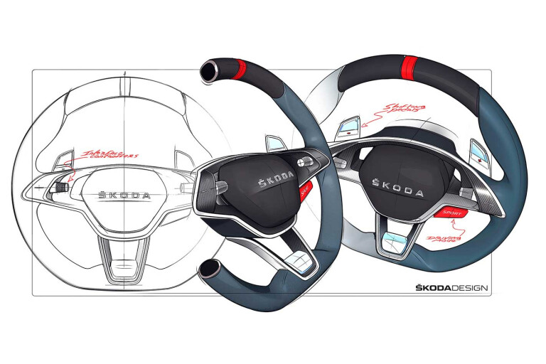 Skoda Vision RS Concept Steering Wheel Sketch Jpg