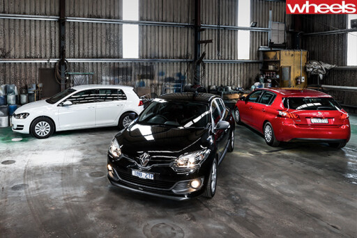 Peugeot -308-Access -v -Renault -Megane -TCe 120-v -Volkswagen -Golf -90-in -garage