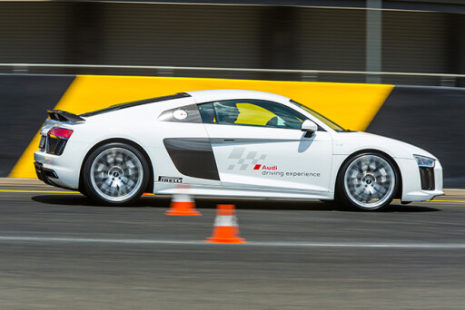 Audi -R8-driving -side --cones
