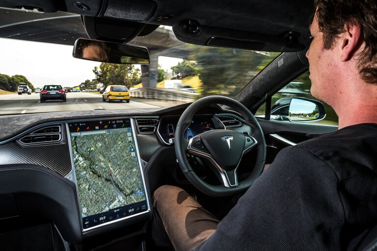Driverless Car Tesla Model S Driving Jpg