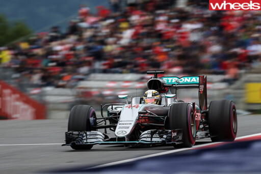 Mercedes -F1-racing -car -driving -front