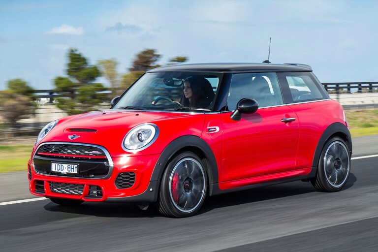 Mini JCW Red Front Side Driving 1 Jpg