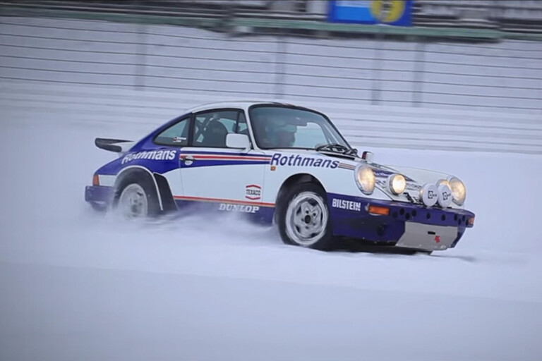 Porsche 911 drifts Nurburgring in snow