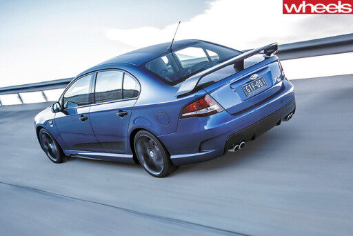 2014-Ford -Falcon -GT-F-driving -rear -side