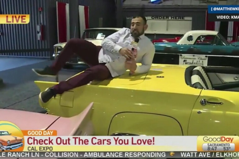 Reporter jumps on classic car