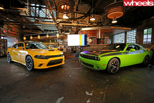 Dodge -Challenger -and -Dodge -Charger -in -garage