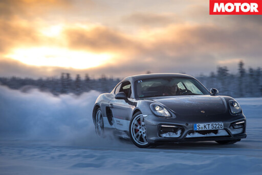Porsche drifting in snow
