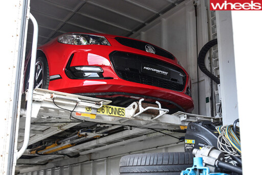 Holden -Commodore -Motorsport -special -edition -unloading -off -truck
