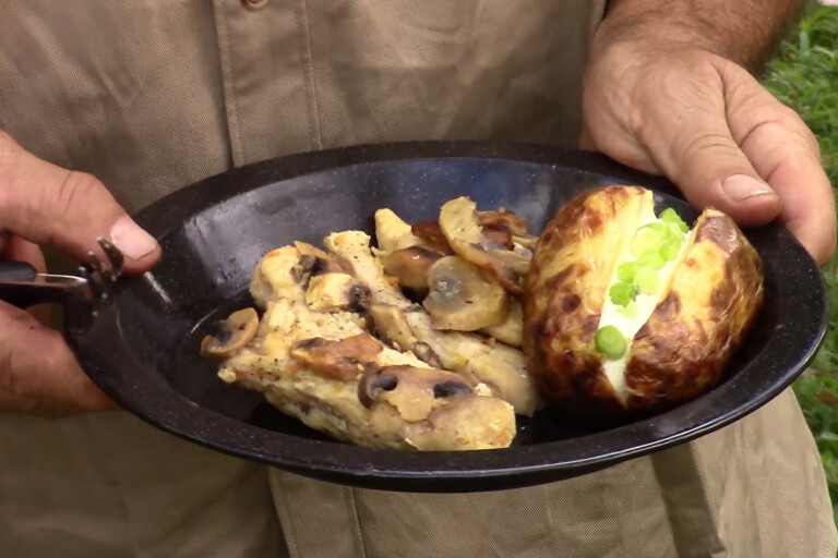 Bush cooking with Roothy: Fire-cooked chicken with mushroom