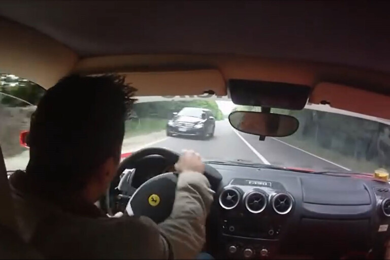 Ferrari F430 test drive near miss