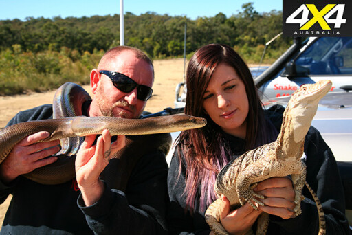 Brooke and Tony holding reptiles