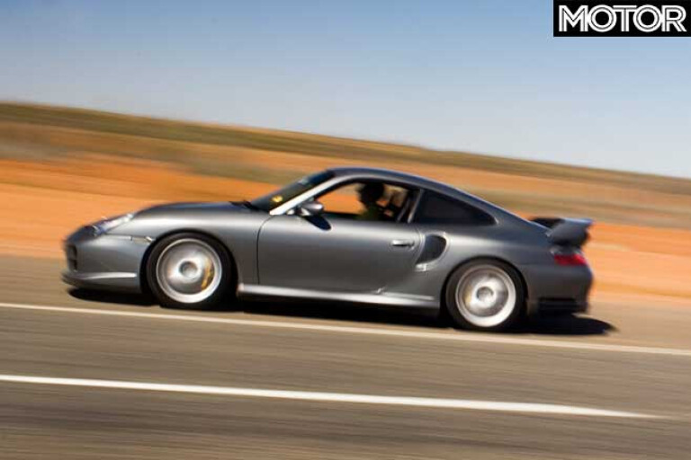 Porsche 911 GT2 accelerating in the Northern Territory.