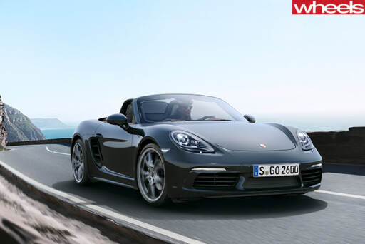 Grey -Porsche -Boxster -driving -front
