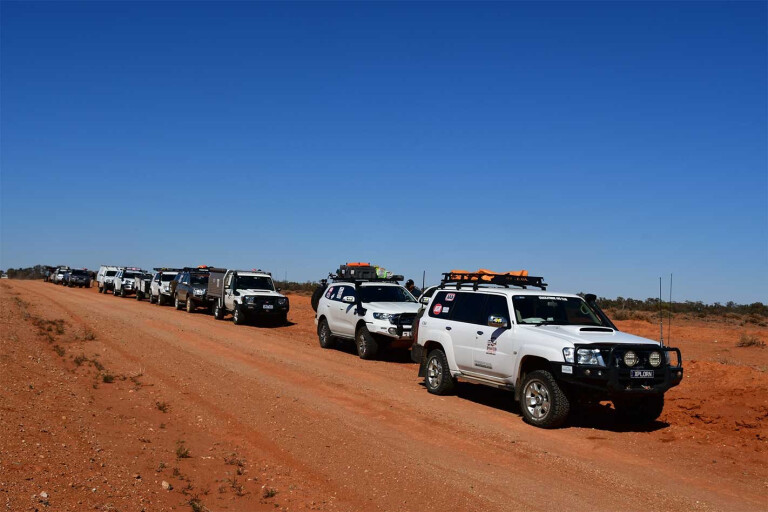 Convoy of vehicles attending the 2019 Drive 4 Life tour to the Flinders Ranges