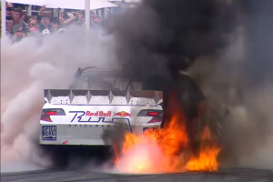 Toyota NASCAR catches fire at Goodwood
