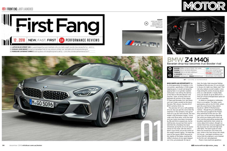 MOTOR Magazine December 2018 Preview BMW Z 4 M 40 I Jpg