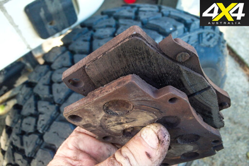 Worn front brake pads