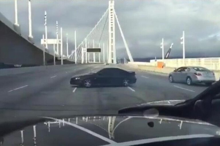 Monaro rips skids on San Francisco bridge