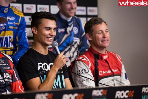 Pascal -Wehrlein -sitting -in -stands -at -Race -of -Champions